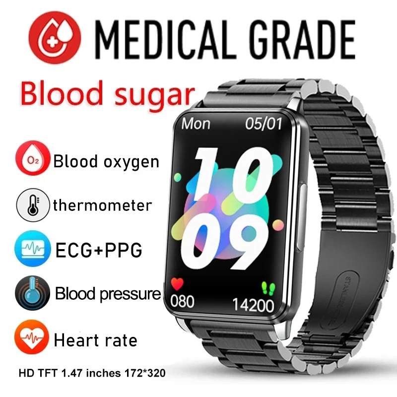 2023 New Noninvasive Blood Sugar Smart Watch Men Ecg Ppg +hrv Clock