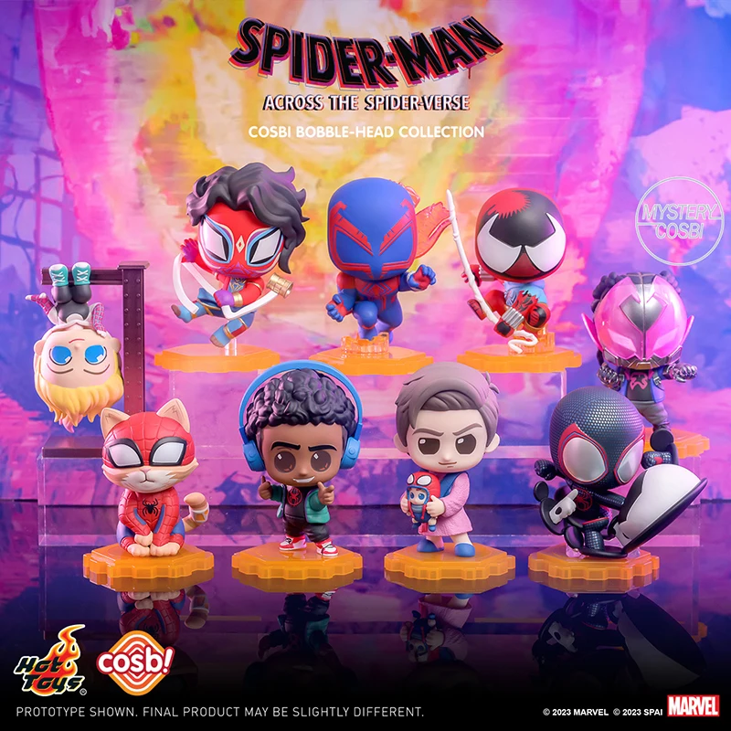 Genuine Hottoys Spider Man Through The Spider Verse Ver.2 Series Blind Box Mini Figure Spiderman Cosbi Lucky Mystery Box Toy Gift