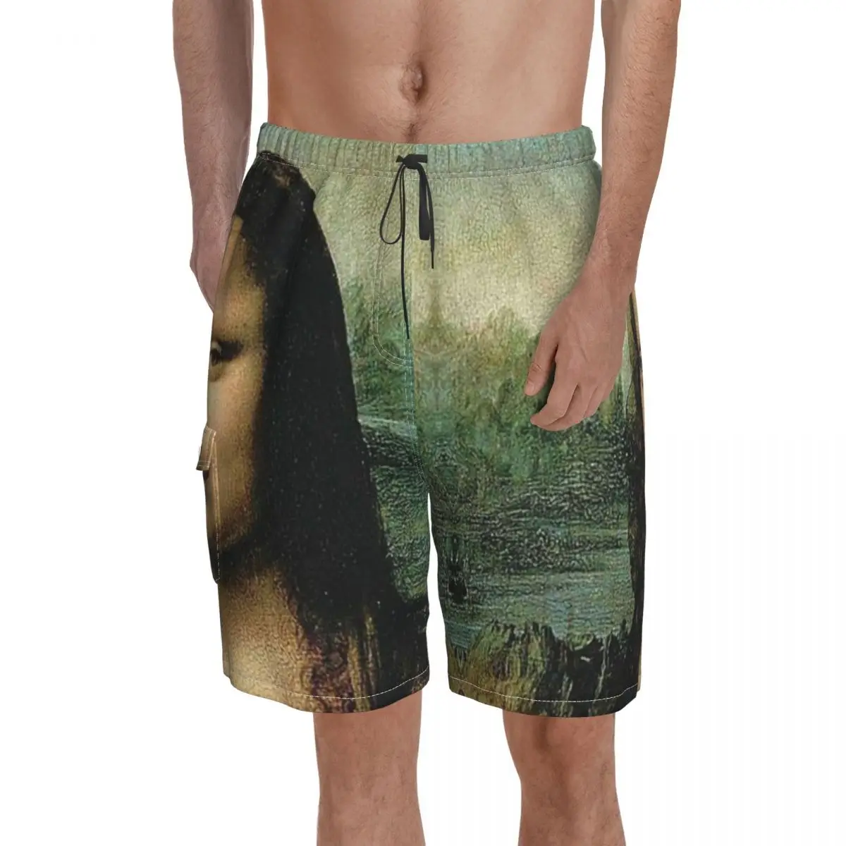 

Mona Lisa Holding A Cat Crazy Cat Board Shorts dreamer 23 ke black cat Pattern Beach Short Pants Men's Customs Plus Size Trunks