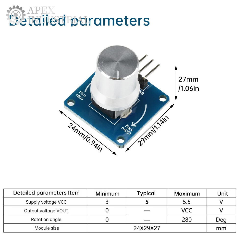 DC 3-5.5V Rotation Angle Sensor Module Knob Switch Adjustable Volume ...