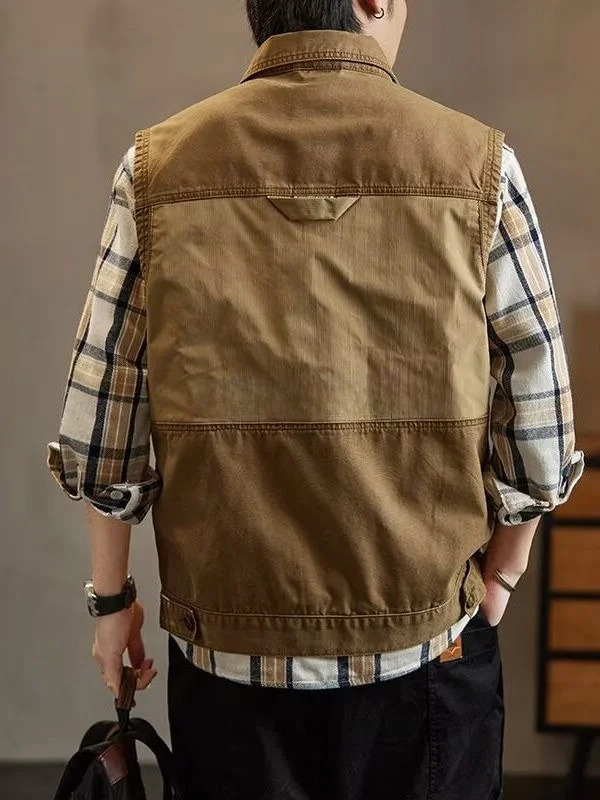 Spring Summer American Retro Workwear Vest Men's Trendy Outdoor Tactical Loose Casual Jaet Coat Youth ular Spring 2025