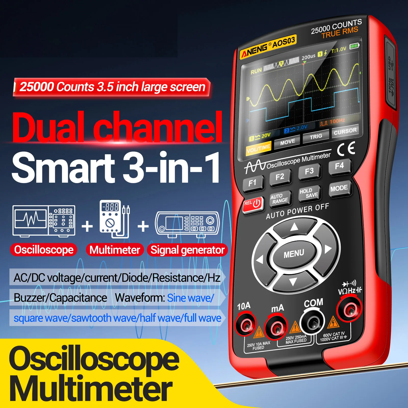ANENG AOS03 3in1 Oscilloscope Multimeter Signal Generator