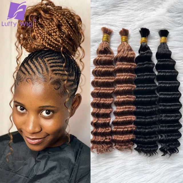 Micro Braiding Hair Human Bulk Hair 3Pcs No Weft Human Braiding Hair for  Micro Braids Hair Deep Wave Human Hair Extension LuffyW