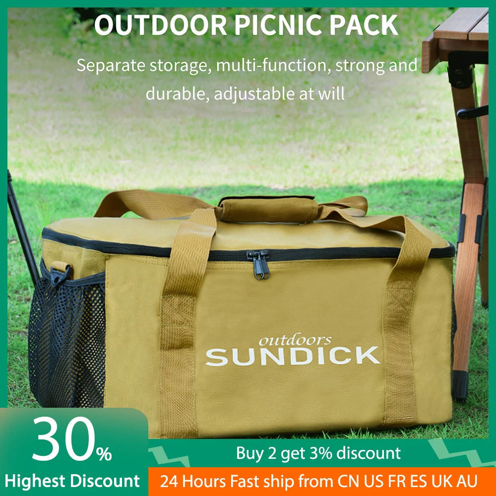 SUNDICK Outdoor Picnic Bag Handheld Waterproof Leakproof Camping Picnic BBQ Travel Partition Net Large Beach Office Bag Tools storage bag lunch bag lunch cooler bag cooler bag