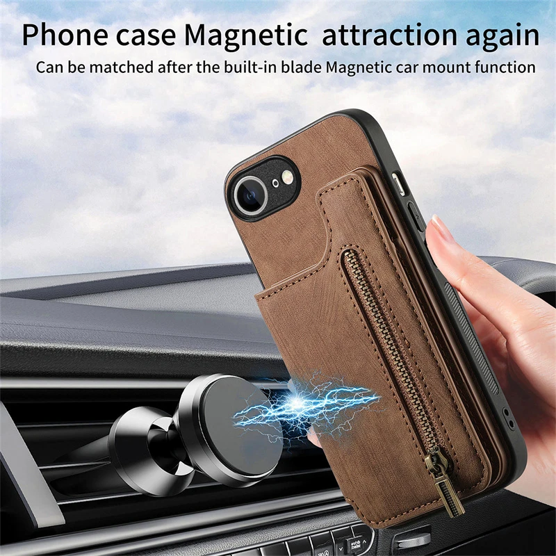Zipper Wallet Car Magnetic Stand Leather Case with Shockproof Buckle and Card Slot - Premium Back Cover and