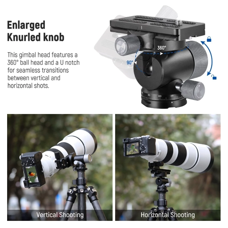 Gimbaled Head for Monopod Tripod Long Telephoto Lenses Metal Low Head