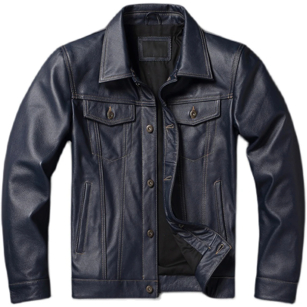 

Korean Fashion Automotive Man's Cowhide Coat Large Size 5XL Genuine Leather Men Coat Cheap Price Autumn Male Streetwear Slim Fit