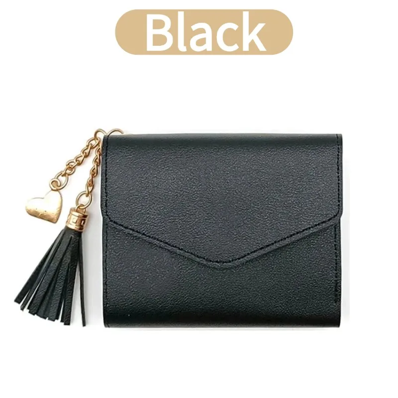 Women's Stylish Trifold Wallet with Tassel Pendant - PU Leather Multi-Card Holder & Coin Pocket