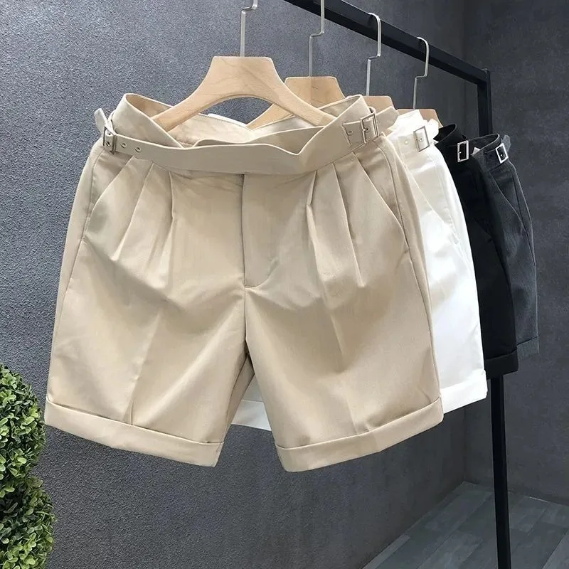 Invisible Open Crotch Outdoor Sex Business Summer Wear Men Suit Pants Slim Shorts Outfit Vintage Beach Activewear Casual Short