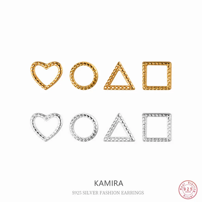 Kamira 925 Sterling Silver Geometric Simple Sweet Cute Small Love Round Triangle Square Orecchini Per Le Donne Wedding Fine Jewelry