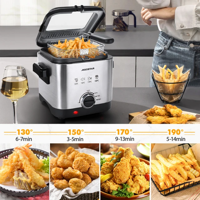 Aigostar Fries 30IZD 1.5L friggitrice compatta in acciaio inossidabile 1000 Watt con finestra di visualizzazione, controllo della temperatura, Design esclusivo 5