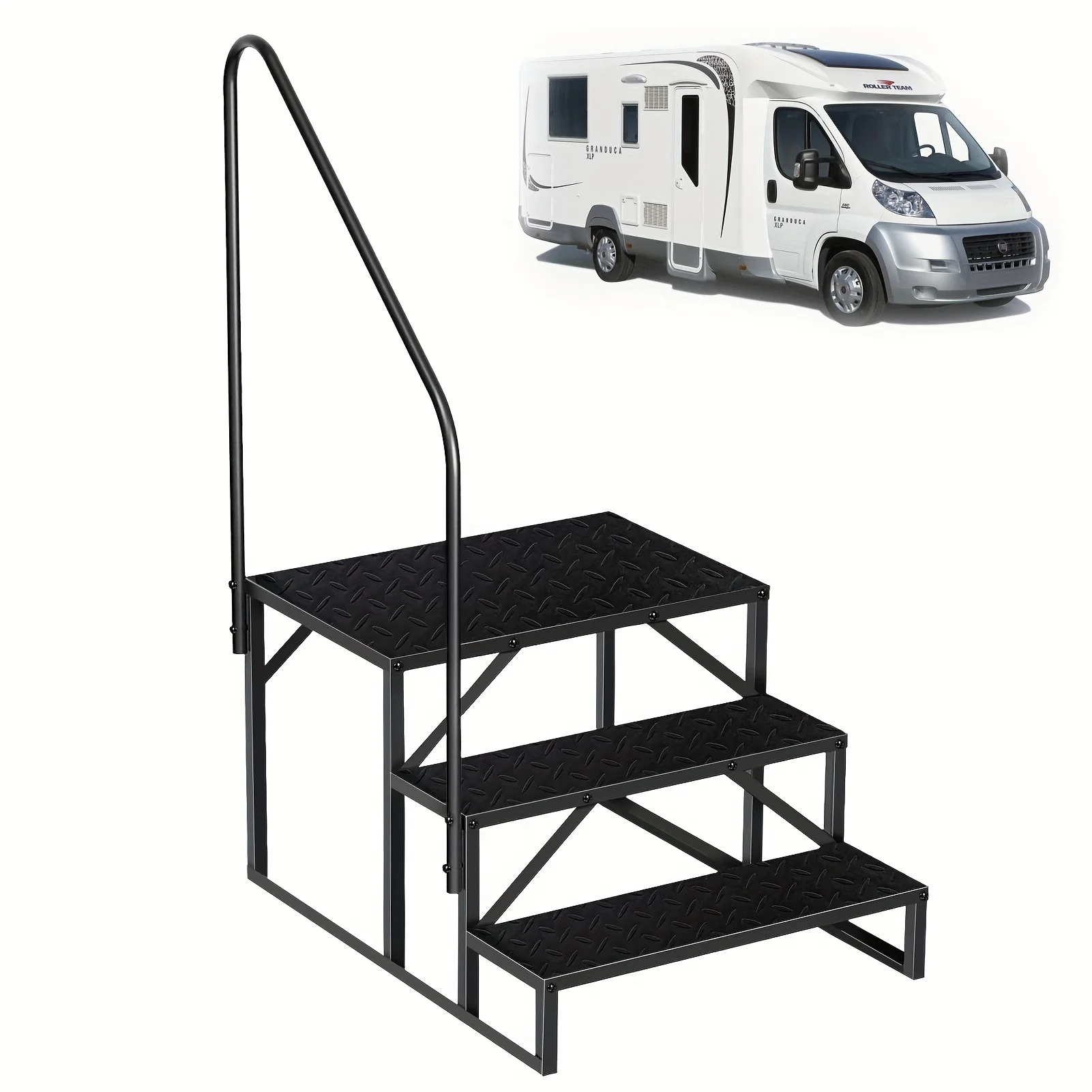 

RV Steps With Handrail, 3 Step RV Stairs With Handrail, Update 3.0 Outdoor RV Ladders With Anti-Slip Pedals, Mobile Home Stairs