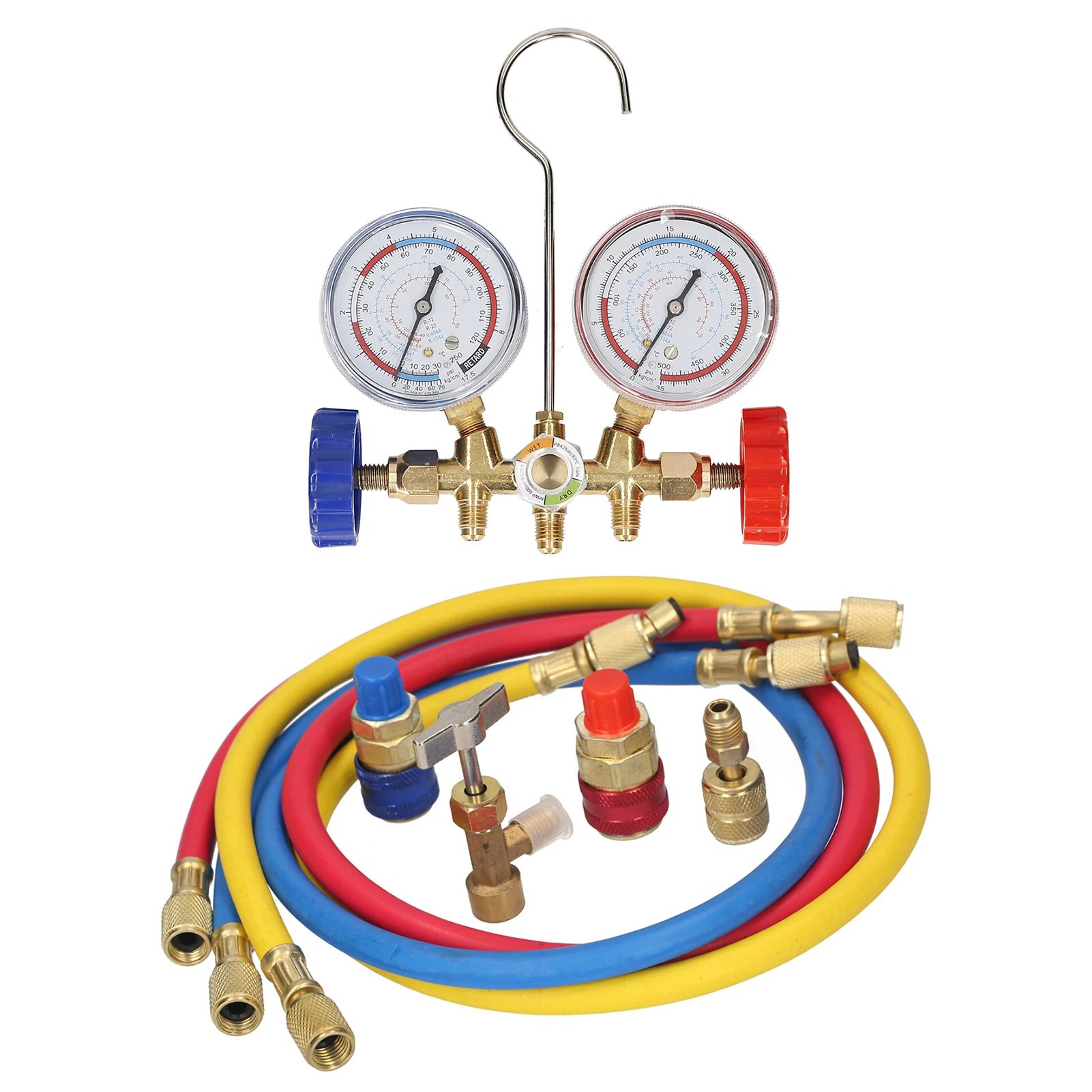 3 Way AC Manifold Gauge Set with Hoses Couplers & Adapter Refrigerant AC Gauges Automotive AC