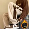 Men's Corduroy Pants Autumn Winter Loose Drapey Trendy American Sweatpants Sporty Casual Fleece Lined Long Trousers