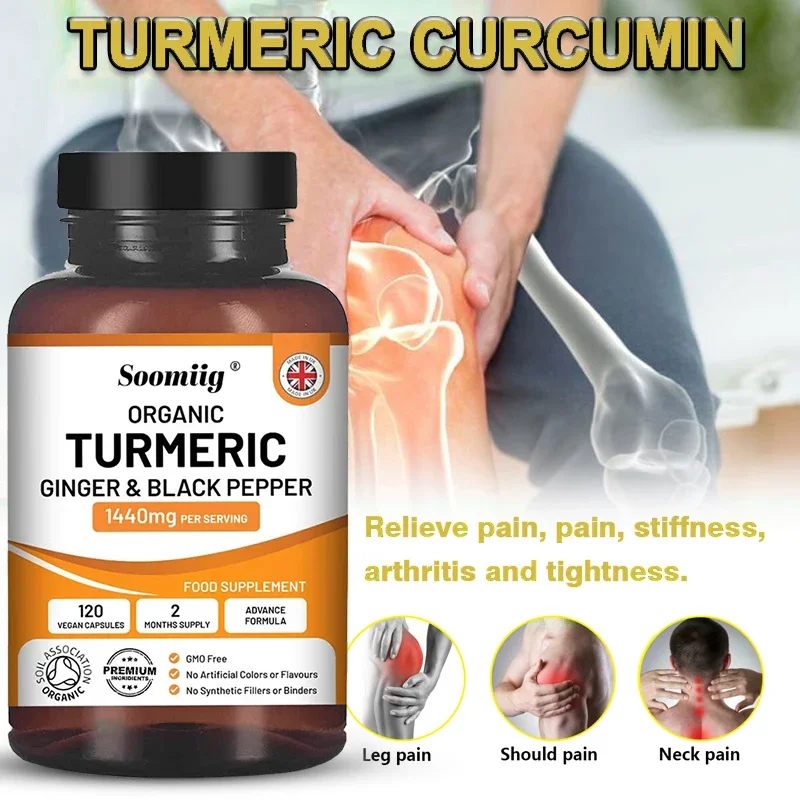 

Organic Turmeric Root - Contains Black Pepper and Ginger for Joint and Cartilage Health and Supports Leg and Neck Mobility