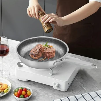 Padella in acciaio inossidabile con struttura a nido d'ape, 28 cm, padella ibrida antiaderente per cucinare, arrostire e stufato 1
