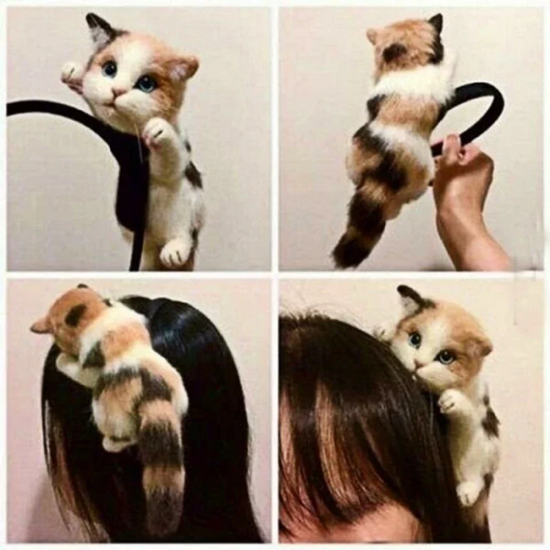 Haarband Wollfilz Plüschtiere Niedlicher Haarschmuck Tiersimulation Kunsthandwerk Niedliche Katze Stirnband Damen Haarschmuck Party