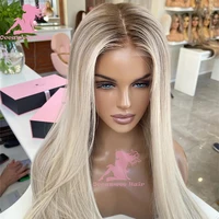 Femme perruques Hightlight blond cendré perruques de cheveux humains 13x6 perruque frontale en dentelle transparente pré plumé noeuds blanchis droite naturelle H 3