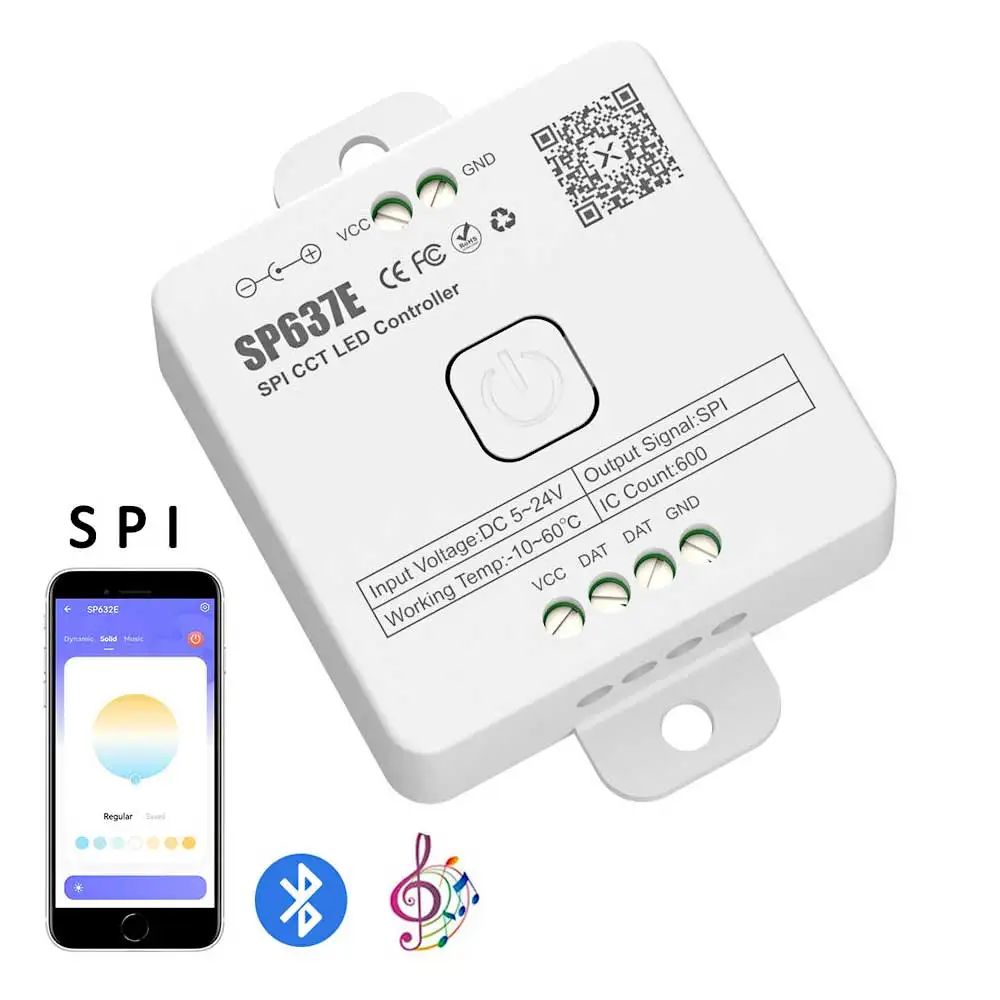 SP637E SPI CCT Led Controller APP Controls Adjustable Color Temperature And Brightness DC5-24V