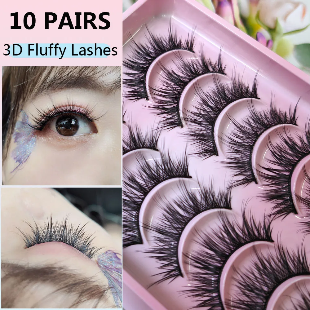 

10 pairs Eyelashes 3D Natural False Lashes Fluffy Soft Cross Manga Lashes Little Devil Natural Eyelash Extension Makeup