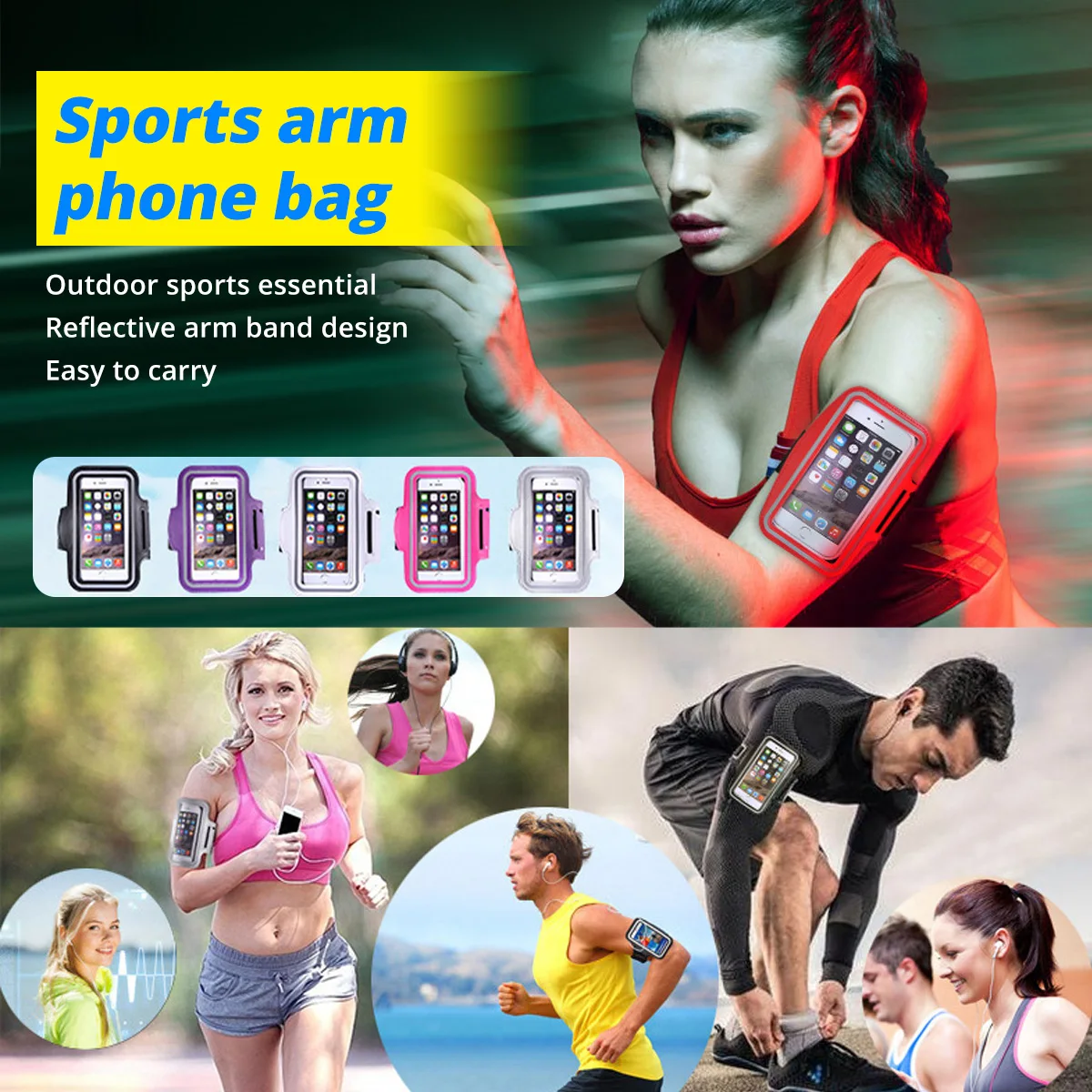 Brassard Pour Téléphone Portable 5-7 Pouces - Sport Outdoor, Poche à Clés, Clip, Multicolore