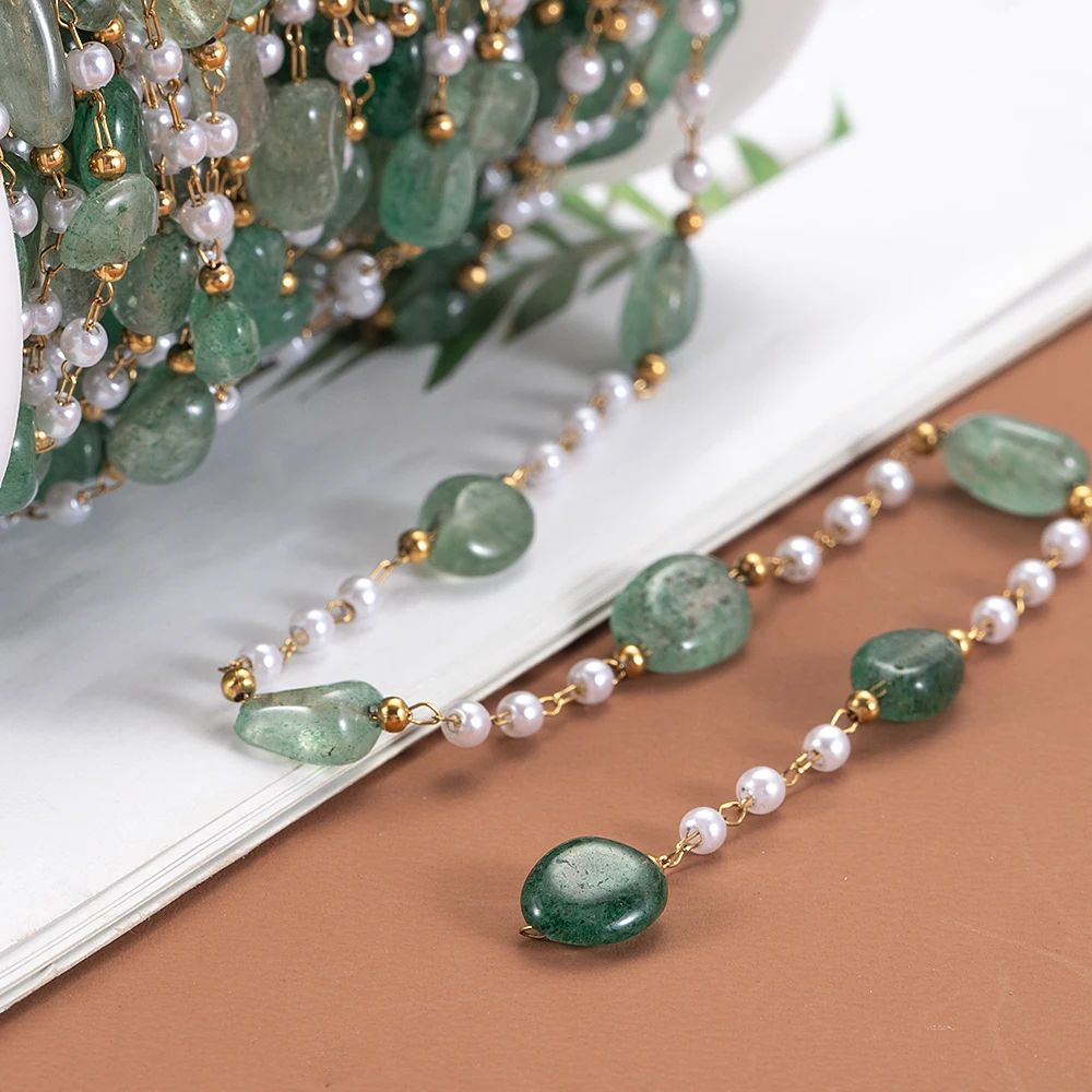 1MeterStainlessSteelCrystalNaturalStoneBeadsChainforNecklace