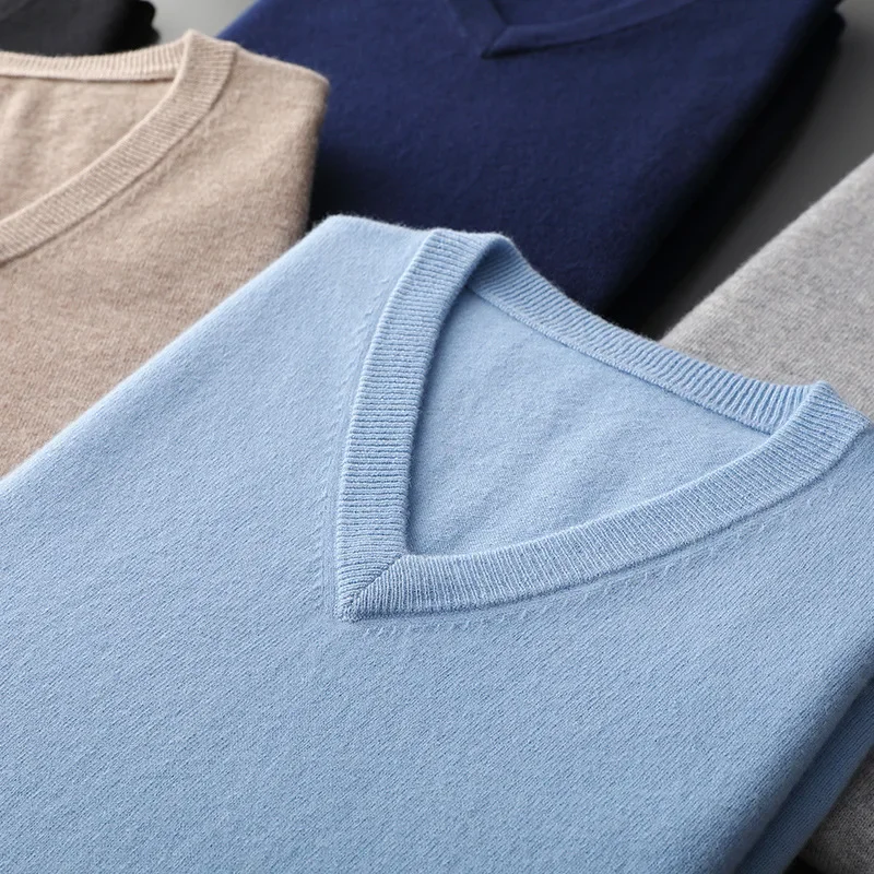 Cashmere Cotton Blend Classic V-neck Knitted Sweater Men Pullover 2024 Autumn Winter Soft Warm Business Casual Jumper pull homme