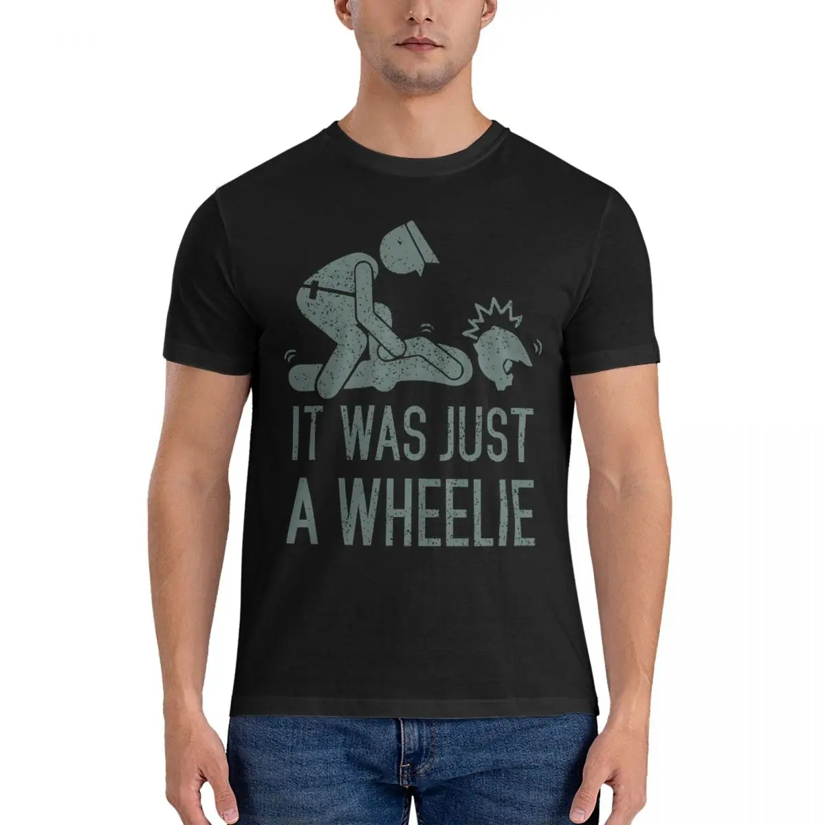 

Винтажные мужские футболки It Was Just A Wheelie, футболка из чистого хлопка с круглым вырезом, Motolife, футболки с коротким рукавом