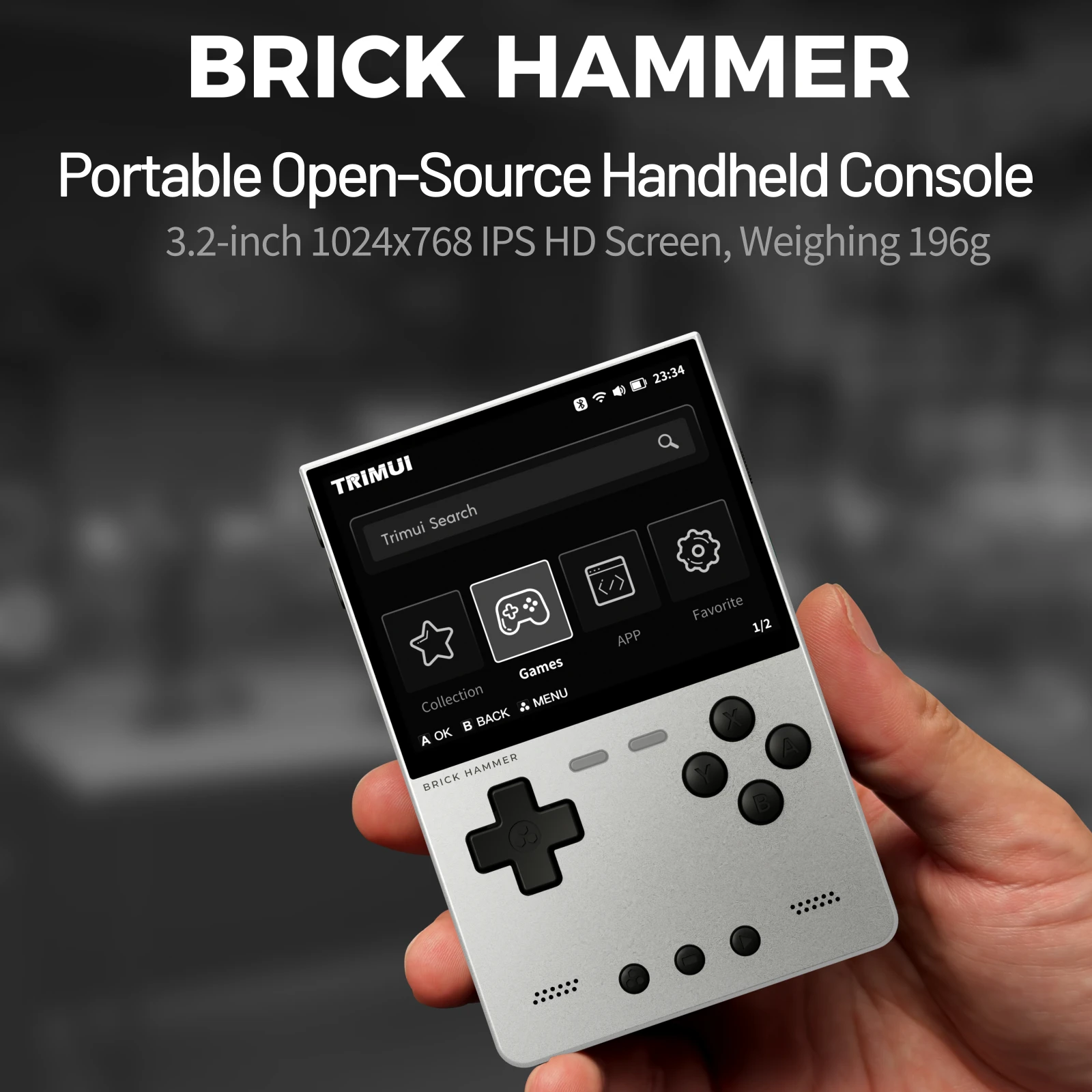TRIMUI BRICK Hammer Portable Retro Game Player 3.2" 1024x768 IPS Full-Laminated Screen CNC Full Metal Body Open-Source_voghion.com