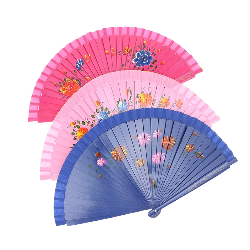 1PC Chinese Style Folding Fan Hollow Double-sided Craft Gift Dancing Printing Wood Spanish Hand Fan Party Supplies folding fan,hand fan,wooden hand fan