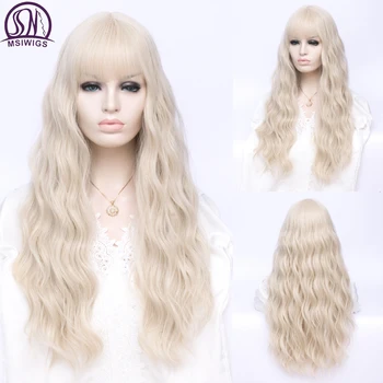 MSIWIGS Delle Donne Ondulata Lunga Bionda Parrucca Sintetica con la Frangetta Grigio Rosa Dei Capelli Ragazza di Cosplay Parrucca Resistente Al Calore