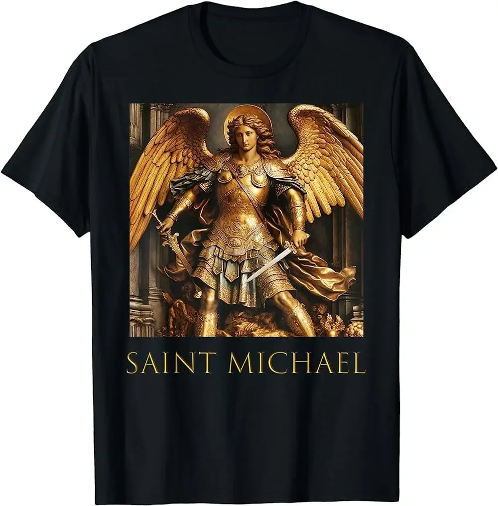

Мужская одежда, лучшая покупка, темно-Золотая футболка с надписью Saint Michael The Archangel Gift Idea футболка для христианина, женские классические винтажные топы, футболки