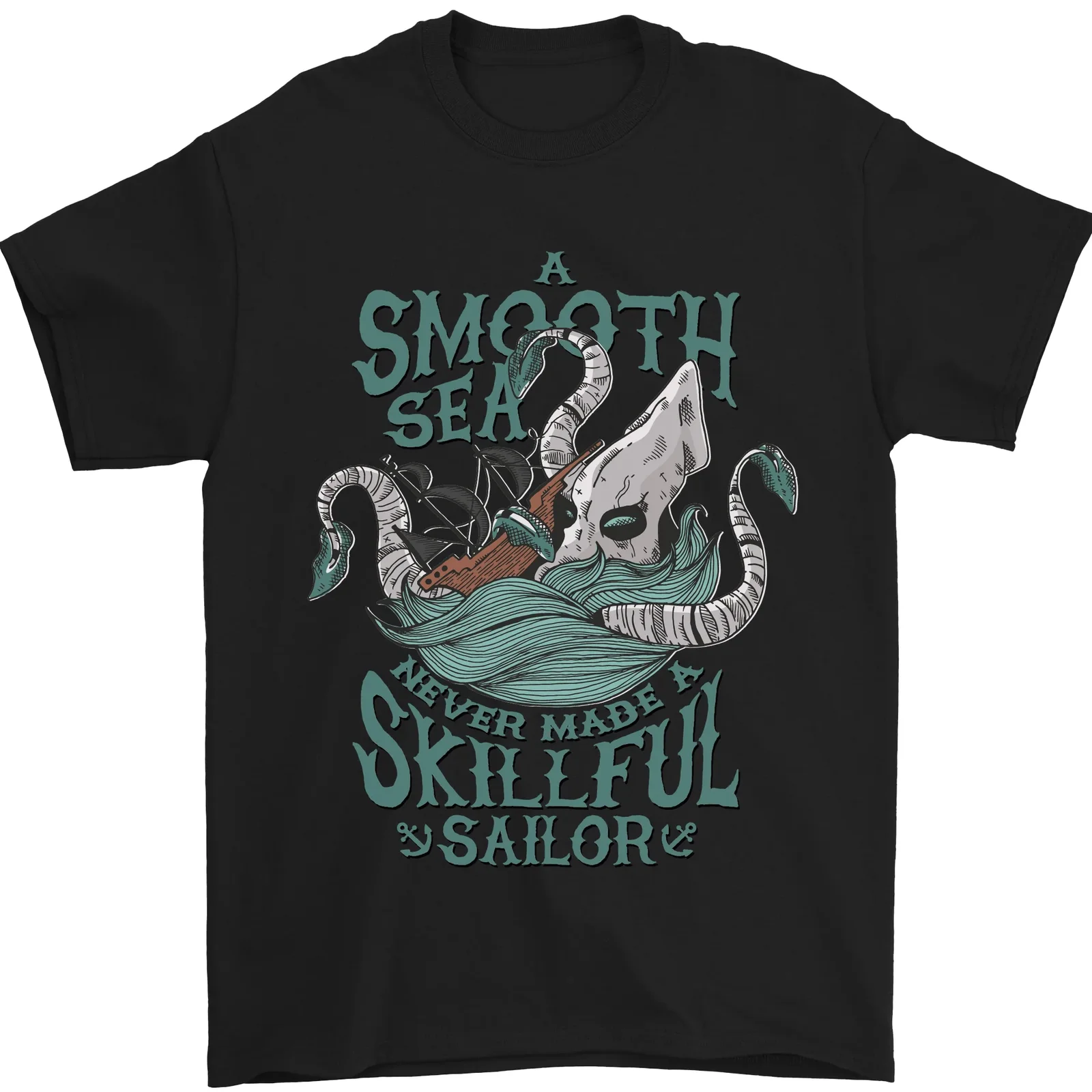 T-Shirt Skillful Sailor Kraken Sailing Octopus 100% Cotone