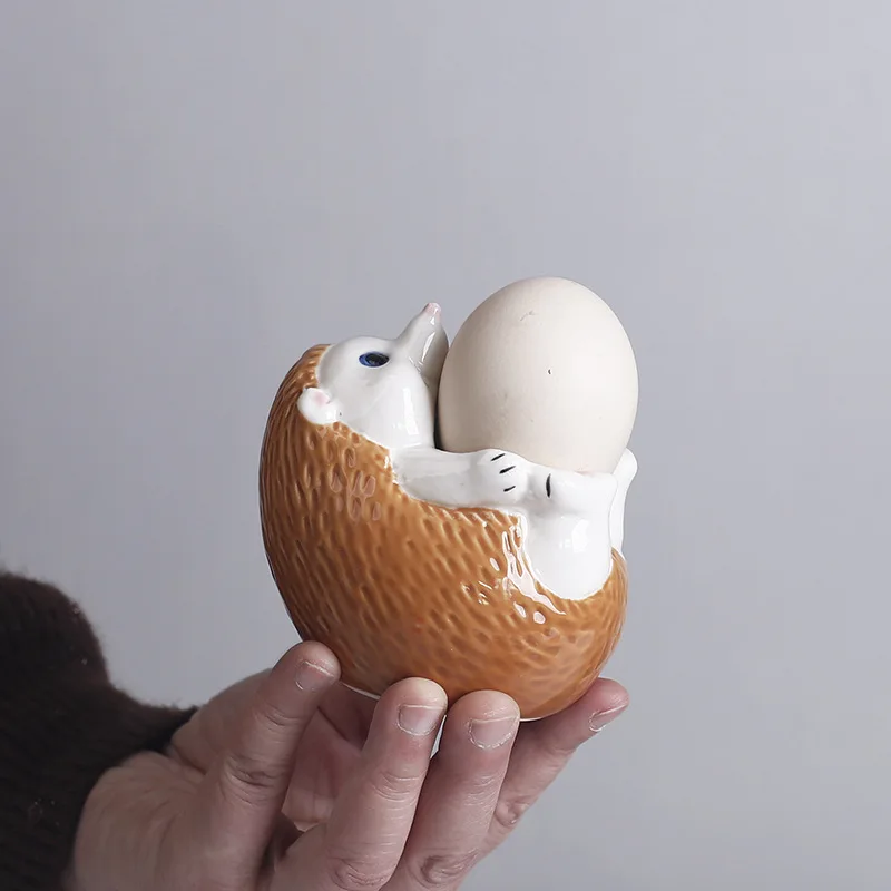1PC Cartoon Animal Ceramic Egg Cup Easter Egg Stand Easter Tabletop Figurine for Hard Boiled Eggs Holder for Lunch Breakfast