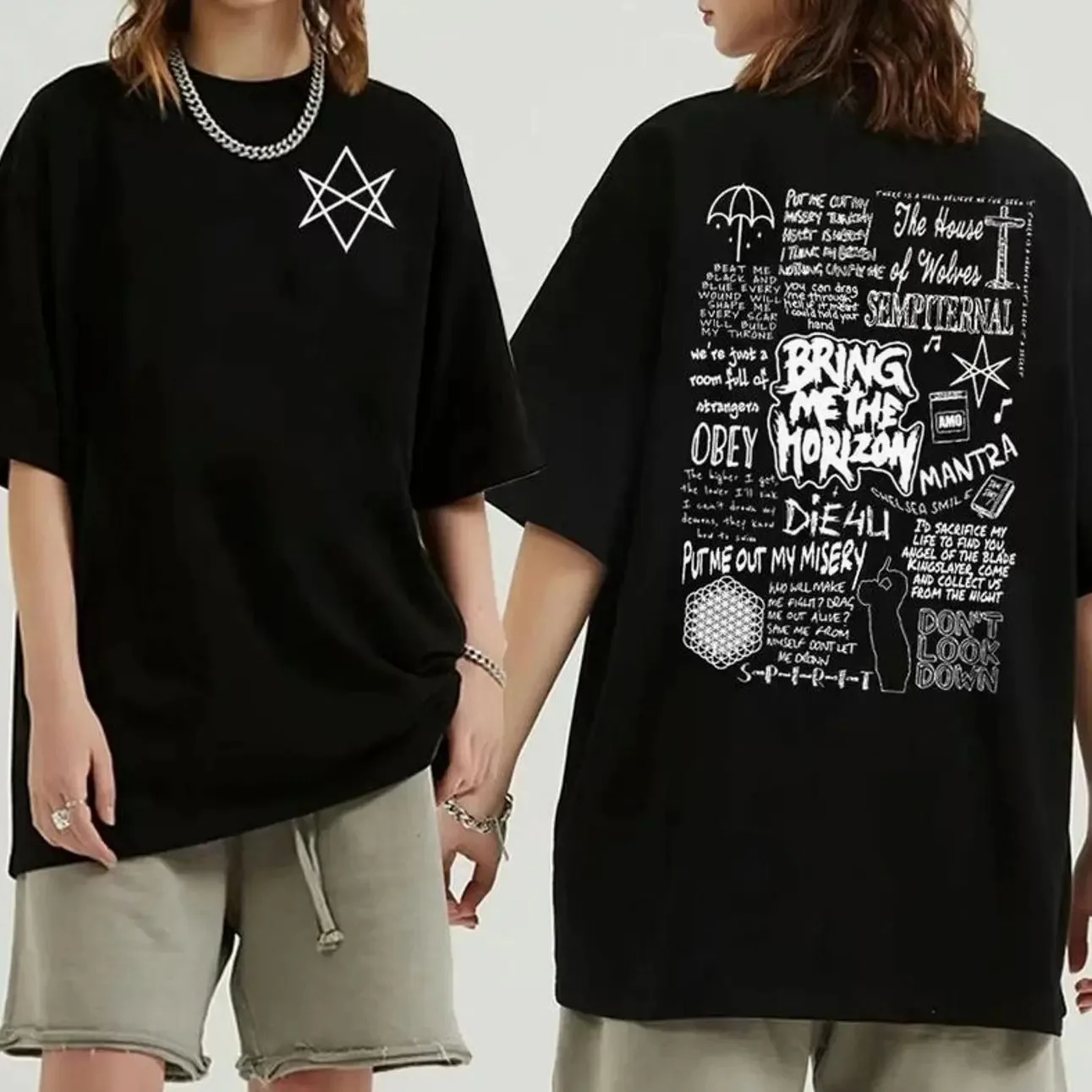 Bring Me The Horizon Unisex Rock-Musik T-Shirt, klassischer Band-Stil, O-Ausschnitt, Kurzarm-T-Shirt, bequeme Freizeitkleidung für Männer.