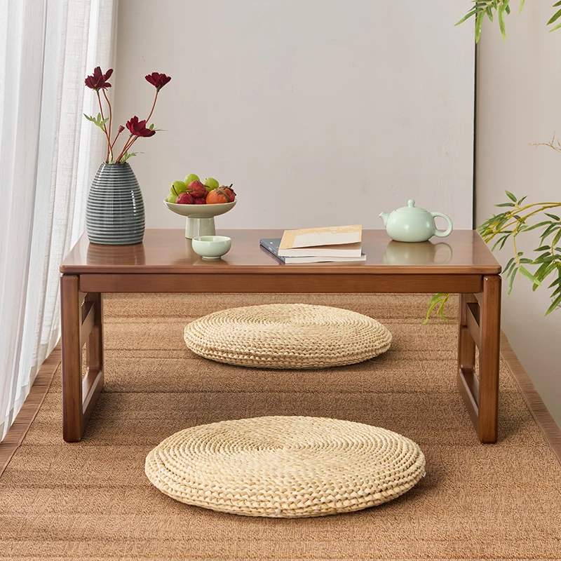 Foldable Tatami Bay Window Table, Japanese Rattan Tea Stand, Compact Floor Coffee Table, Low Desk for Balcony or Window-Side