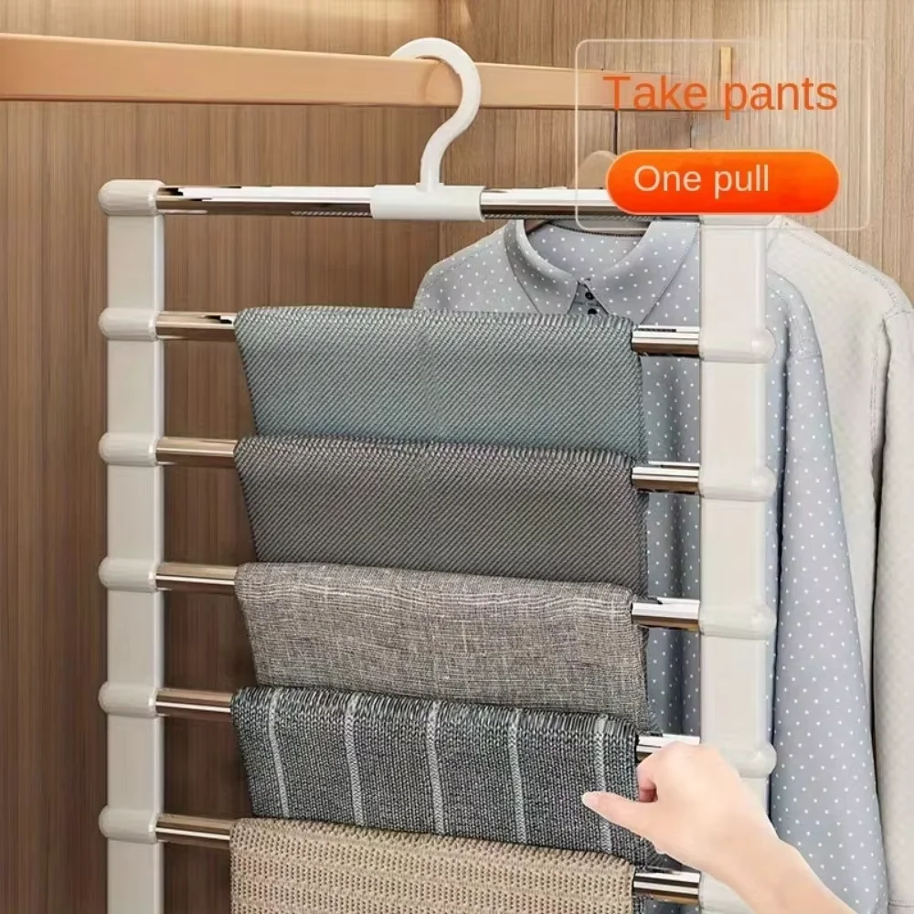 Clothes Rack 7 Layers Multi-functional Clothes Hangers Space-Saving Foldable Pant Storage Rack for Jeans, Leggings & Trousers