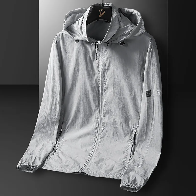 

Summer Skin windbreaker Men's Ultra Thin Waterproof Ice Silk Sunscreen Jacket Outdoor Casual Camping Beach UV Hooded Coat UPF 50