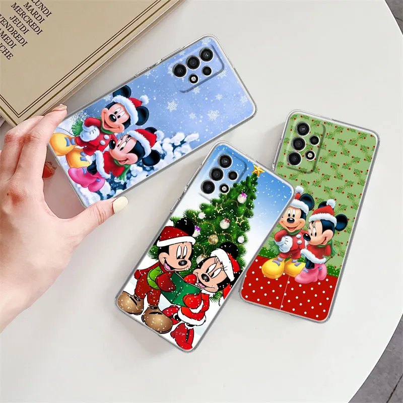 Custodia Per Samsung Galaxy A52 A53 A54 5G A12 A13 4G A33 A32 A50 A51 A71 A23 A21 Cover Per Telefono Trasparente Natale Mickey Minnie
