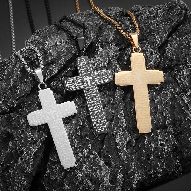 Collana da uomo con croce Crocifisso Gesù Ciondolo Cristo Gioielli in acciaio inossidabile - Aurora Tears