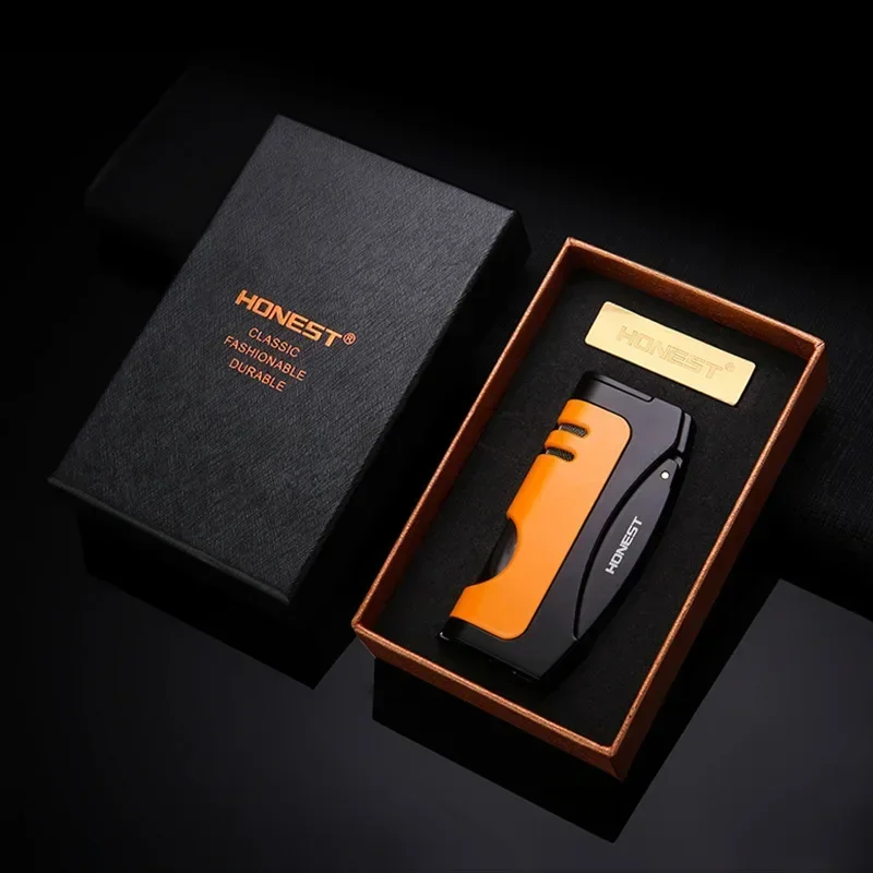 HONEST Jet Torch Butane Lighter Turbo Metal Visible Gas Windproof Inflated Cigarette Cigar Lighter Gadgets Men Smoking