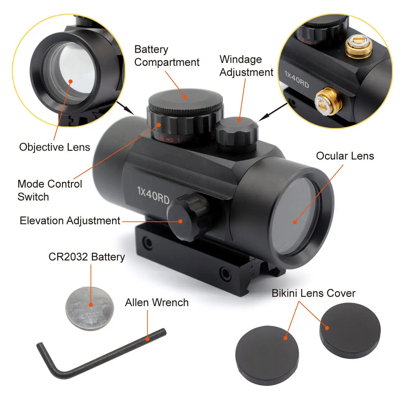 1x40RD Green Red Dot View Sight Scope Tactical Optics Suitable for 11/20mm Rail