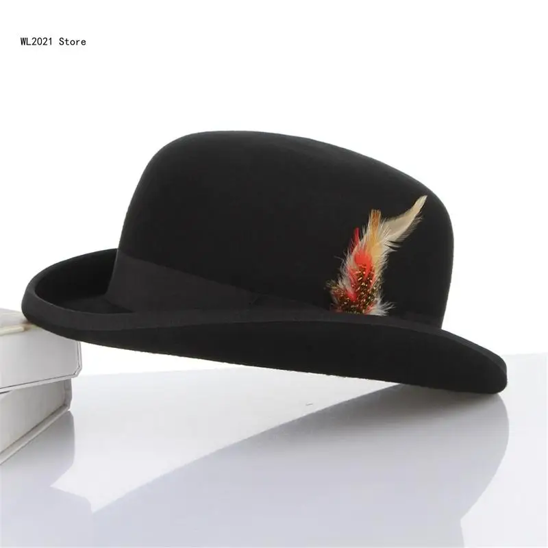 

Elegant Feather Felt Hat Gentleman Halloween Carnivals Party Hat Foldable Fedora Festival Gifts for Gentlemen