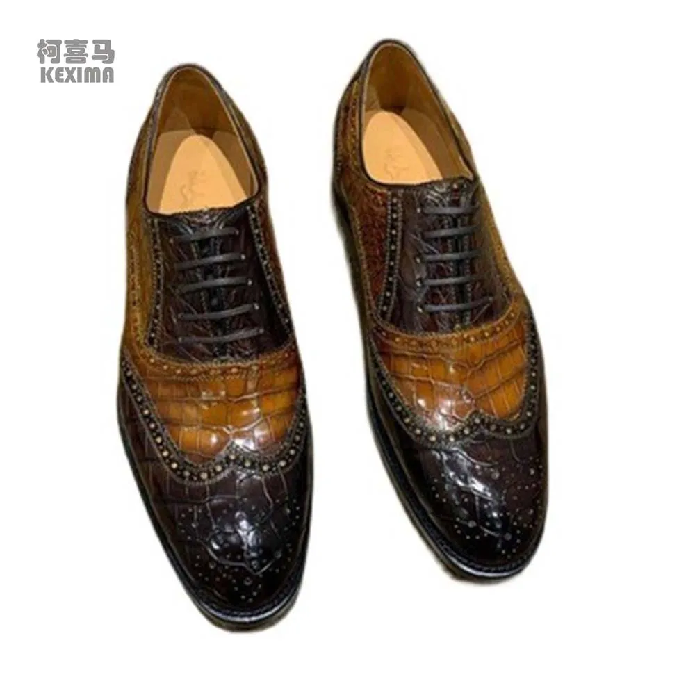 

leimanxiniu new arrival Nile crocodile Leather shoes manual brush color Men formal shoes male dress shoes