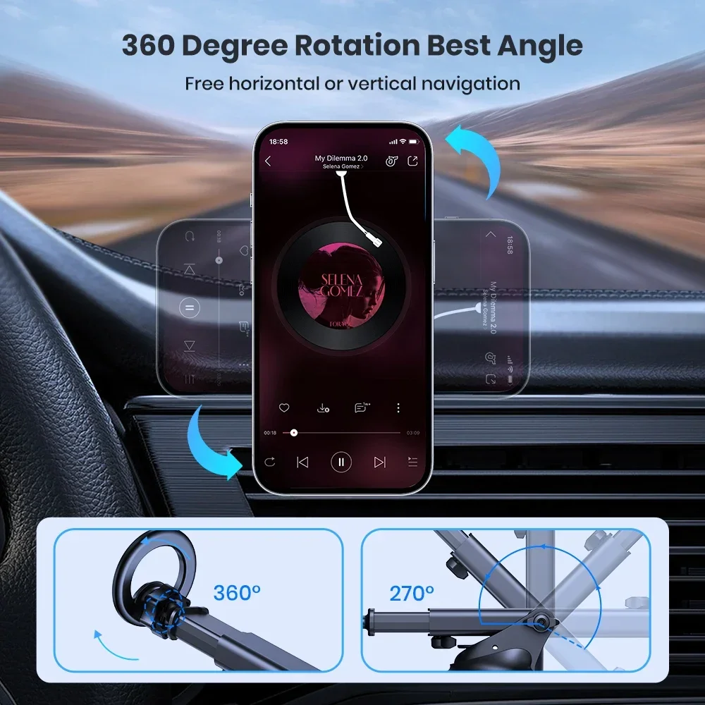 Universal Magnetic Car Phone Mount - MagSafe Design, Easy Dashboard/Windshield Installation