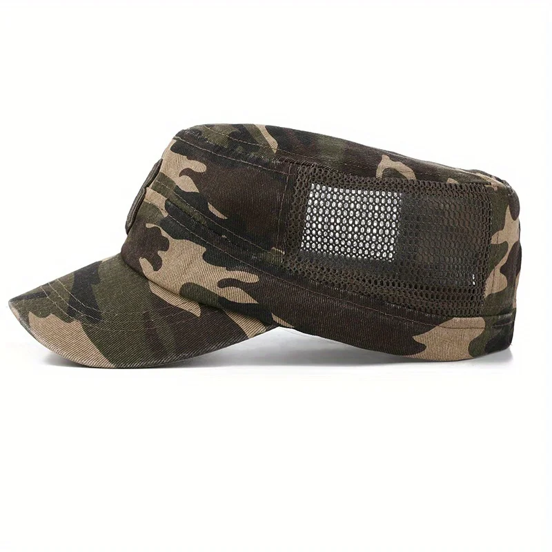 1pc Embroidered Camouflage UV Protection Mesh Breathable Flat Cap, Suitable For Outdoor Activities, For Men Women
