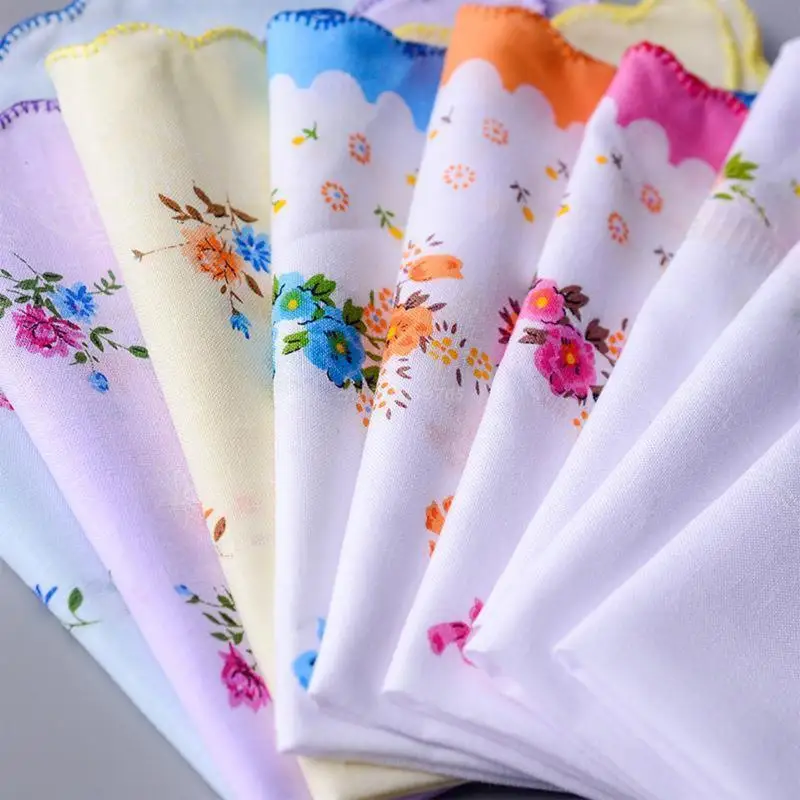 3pcs/set Women Wavy Edge Cotton Handkerchiefs Flower Embroidered with Lace mini handkerchief