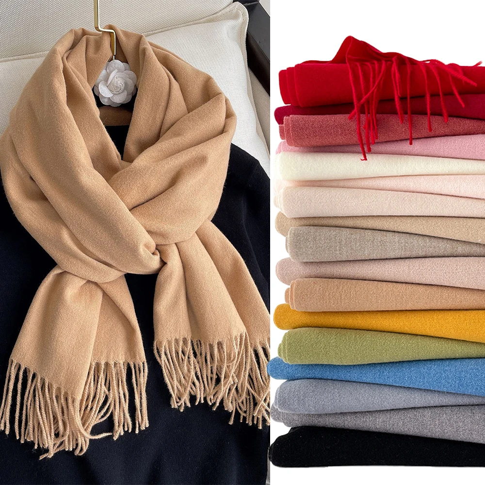 Women Cashmere Scarf Solid Thick Warm Casual Winter Scarves For Ladies Hijabs Pashmina Shawls Wraps Tassel Female Echarpe 2022 high quailty silk square scarf headband female ladies luxury brand scarf 130 130cm shawls pashmina twill print big scarves