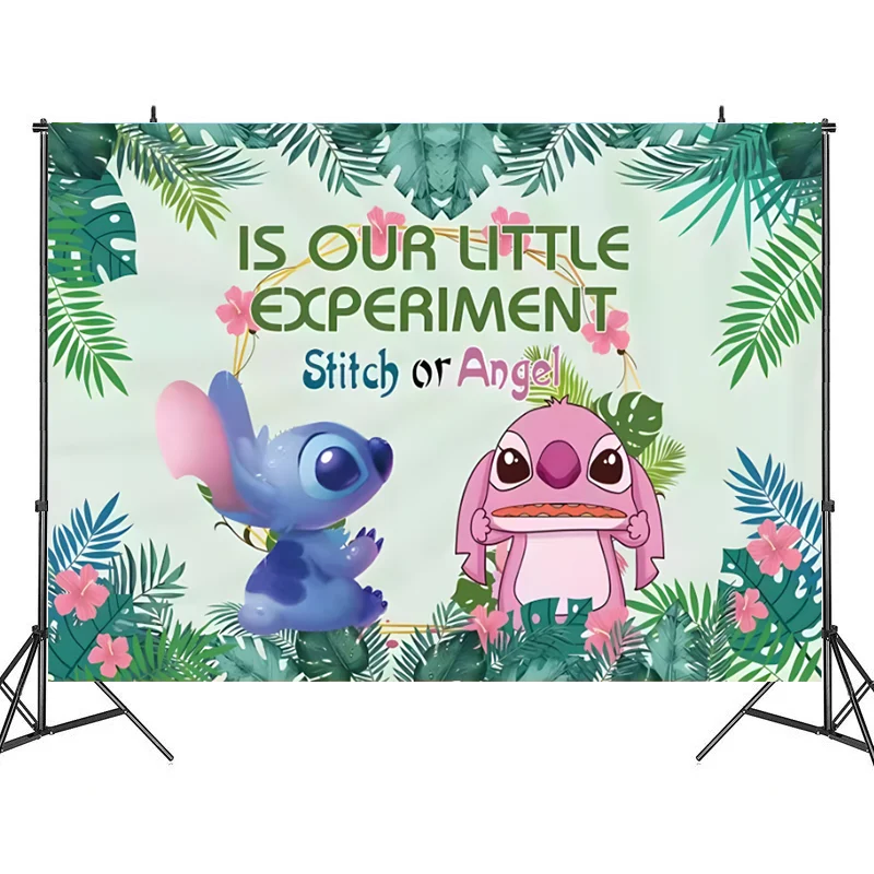 Fondo de ángel de Lilo y Stitch de Disney, decoraciones personalizables para fiestas de feliz cumpleaños, suministros para fiestas de baby shower
