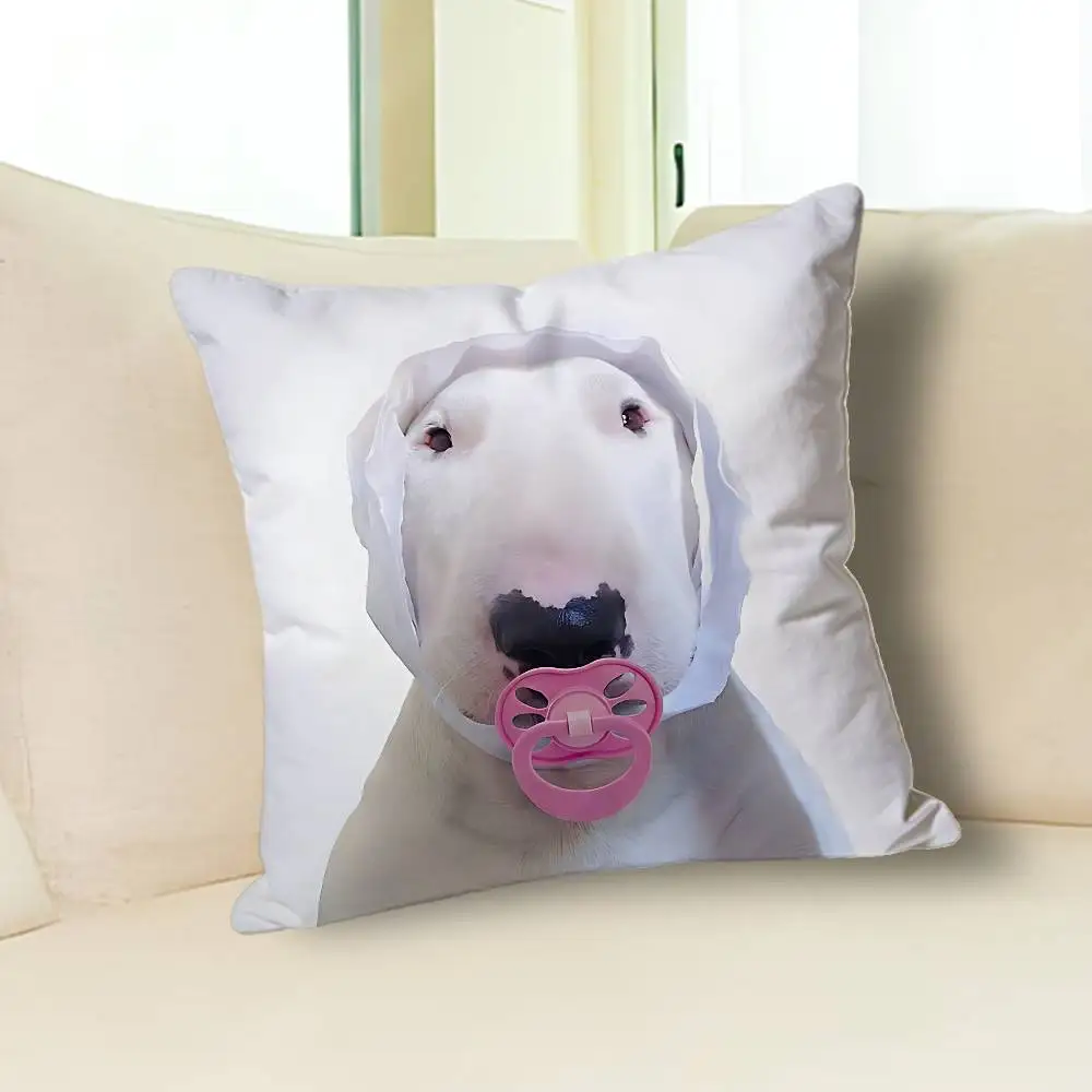 Kissenbezüge mit lustigem Bullterrier-Hund für Schlafzimmer, Wohnzimmer, Sofa, Heimdekoration, Polyester-Kissenbezug mit Reißverschluss – Detail 15